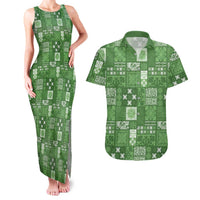 Vintage Hawaiian Quilting Patterns Couples Matching Tank Maxi Dress and Hawaiian Shirt Green Style Tribal Fabric Patchwork LT9 Green - Polynesian Pride