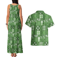 Vintage Hawaiian Quilting Patterns Couples Matching Tank Maxi Dress and Hawaiian Shirt Green Style Tribal Fabric Patchwork LT9 - Polynesian Pride