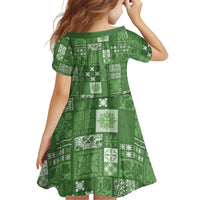 Vintage Hawaiian Quilting Patterns Family Matching Off Shoulder Short Dress and Hawaiian Shirt Green Style Tribal Fabric Patchwork - Polynesian Pride