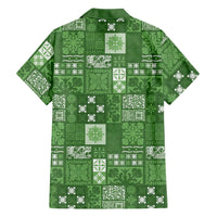 Vintage Hawaiian Quilting Patterns Family Matching Off Shoulder Short Dress and Hawaiian Shirt Green Style Tribal Fabric Patchwork - Polynesian Pride