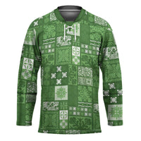 Vintage Hawaiian Quilting Patterns Hockey Jersey Green Style Tribal Fabric Patchwork LT9 Unisex Green - Polynesian Pride