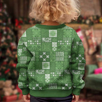 Vintage Hawaiian Quilting Patterns Kid Ugly Christmas Sweater Green Style Tribal Fabric Patchwork - Polynesian Pride