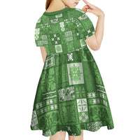 Vintage Hawaiian Quilting Patterns Kid Short Sleeve Dress Green Style Tribal Fabric Patchwork LT9 - Polynesian Pride