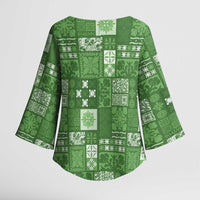 Vintage Hawaiian Quilting Patterns Kimono Sleeve Blouse Green Style Tribal Fabric Patchwork - Polynesian Pride