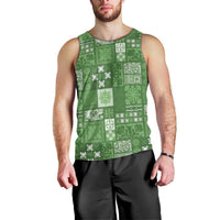 Vintage Hawaiian Quilting Patterns Men Tank Top Green Style Tribal Fabric Patchwork - Polynesian Pride