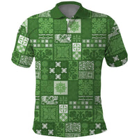 Vintage Hawaiian Quilting Patterns Polo Shirt Green Style Tribal Fabric Patchwork LT9 Green - Polynesian Pride