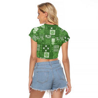 Vintage Hawaiian Quilting Patterns Raglan Cropped T Shirt Green Style Tribal Fabric Patchwork LT9 - Polynesian Pride