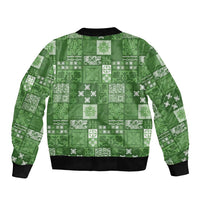 Vintage Hawaiian Quilting Patterns Sleeve Zip Bomber Jacket Green Style Tribal Fabric Patchwork - Polynesian Pride