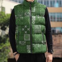 Vintage Hawaiian Quilting Patterns Sleeveless Puffer Jacket Green Style Tribal Fabric Patchwork LT9 - Polynesian Pride