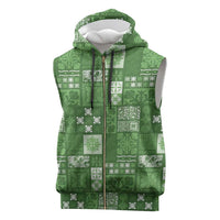 Vintage Hawaiian Quilting Patterns Sleeveless Zip Hoodie Green Style Tribal Fabric Patchwork LT9 Green - Polynesian Pride