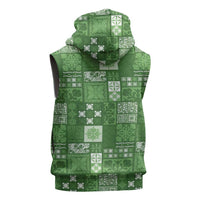 Vintage Hawaiian Quilting Patterns Sleeveless Zip Hoodie Green Style Tribal Fabric Patchwork LT9 - Polynesian Pride