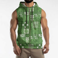 Vintage Hawaiian Quilting Patterns Sleeveless Zip Hoodie Green Style Tribal Fabric Patchwork LT9 - Polynesian Pride