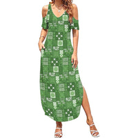 Vintage Hawaiian Quilting Patterns Summer Maxi Dress Green Style Tribal Fabric Patchwork LT9 Women Green - Polynesian Pride