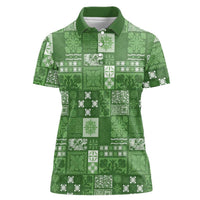 Vintage Hawaiian Quilting Patterns Women Polo Shirt Green Style Tribal Fabric Patchwork LT9 Female Green - Polynesian Pride