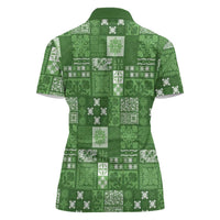 Vintage Hawaiian Quilting Patterns Women Polo Shirt Green Style Tribal Fabric Patchwork LT9 - Polynesian Pride