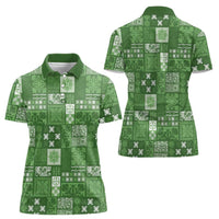 Vintage Hawaiian Quilting Patterns Women Polo Shirt Green Style Tribal Fabric Patchwork LT9 - Polynesian Pride
