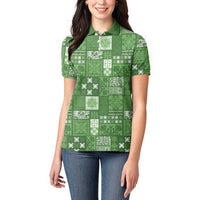 Vintage Hawaiian Quilting Patterns Women Polo Shirt Green Style Tribal Fabric Patchwork LT9 - Polynesian Pride