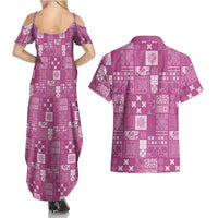 Vintage Hawaiian Quilting Patterns Couples Matching Summer Maxi Dress and Hawaiian Shirt Pink Style Tribal Fabric Patchwork LT9 - Polynesian Pride