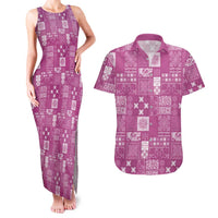 Vintage Hawaiian Quilting Patterns Couples Matching Tank Maxi Dress and Hawaiian Shirt Pink Style Tribal Fabric Patchwork LT9 Pink - Polynesian Pride