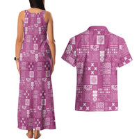 Vintage Hawaiian Quilting Patterns Couples Matching Tank Maxi Dress and Hawaiian Shirt Pink Style Tribal Fabric Patchwork LT9 - Polynesian Pride