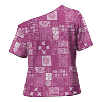 Vintage Hawaiian Quilting Patterns Cross Shoulder Shirt Pink Style Tribal Fabric Patchwork - Polynesian Pride