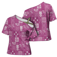 Vintage Hawaiian Quilting Patterns Cross Shoulder Shirt Pink Style Tribal Fabric Patchwork LT9 - Polynesian Pride