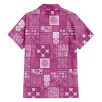 Vintage Hawaiian Quilting Patterns Family Matching Long Sleeve Bodycon Dress and Hawaiian Shirt Pink Style Tribal Fabric Patchwork - Polynesian Pride
