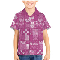 Vintage Hawaiian Quilting Patterns Family Matching Mermaid Dress and Hawaiian Shirt Pink Style Tribal Fabric Patchwork - Polynesian Pride