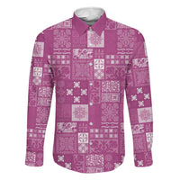 Vintage Hawaiian Quilting Patterns Family Matching Puletasi and Hawaiian Shirt Pink Style Tribal Fabric Patchwork LT9 Dad's Shirt - Long Sleeve Pink - Polynesian Pride