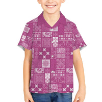 Vintage Hawaiian Quilting Patterns Family Matching Short Sleeve Bodycon Dress and Hawaiian Shirt Pink Style Tribal Fabric Patchwork - Polynesian Pride