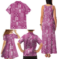 Vintage Hawaiian Quilting Patterns Family Matching Tank Maxi Dress and Hawaiian Shirt Pink Style Tribal Fabric Patchwork - Polynesian Pride