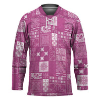 Vintage Hawaiian Quilting Patterns Hockey Jersey Pink Style Tribal Fabric Patchwork LT9 Unisex Pink - Polynesian Pride