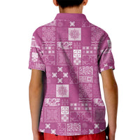 Vintage Hawaiian Quilting Patterns Kid Polo Shirt Pink Style Tribal Fabric Patchwork - Polynesian Pride