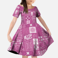 Vintage Hawaiian Quilting Patterns Kid Short Sleeve Dress Pink Style Tribal Fabric Patchwork LT9 KID Pink - Polynesian Pride