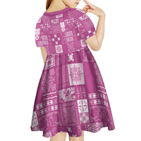 Vintage Hawaiian Quilting Patterns Kid Short Sleeve Dress Pink Style Tribal Fabric Patchwork LT9 - Polynesian Pride
