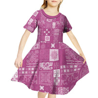 Vintage Hawaiian Quilting Patterns Kid Short Sleeve Dress Pink Style Tribal Fabric Patchwork LT9 - Polynesian Pride