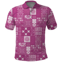 Vintage Hawaiian Quilting Patterns Polo Shirt Pink Style Tribal Fabric Patchwork - Polynesian Pride