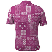 Vintage Hawaiian Quilting Patterns Polo Shirt Pink Style Tribal Fabric Patchwork LT9 - Polynesian Pride