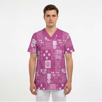 Vintage Hawaiian Quilting Patterns Scrub Top Pink Style Tribal Fabric Patchwork - Polynesian Pride