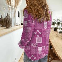 Vintage Hawaiian Quilting Patterns Women Casual Shirt Pink Style Tribal Fabric Patchwork - Polynesian Pride