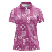 Vintage Hawaiian Quilting Patterns Women Polo Shirt Pink Style Tribal Fabric Patchwork LT9 Female Pink - Polynesian Pride