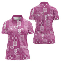 Vintage Hawaiian Quilting Patterns Women Polo Shirt Pink Style Tribal Fabric Patchwork LT9 - Polynesian Pride