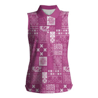 Vintage Hawaiian Quilting Patterns Women Sleeveless Polo Shirt Pink Style Tribal Fabric Patchwork - Polynesian Pride