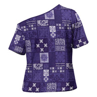 Vintage Hawaiian Quilting Patterns Cross Shoulder Shirt Purple Style Tribal Fabric Patchwork LT9 - Polynesian Pride