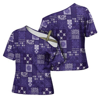 Vintage Hawaiian Quilting Patterns Cross Shoulder Shirt Purple Style Tribal Fabric Patchwork LT9 - Polynesian Pride