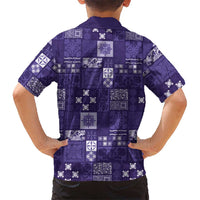 Vintage Hawaiian Quilting Patterns Family Matching Long Sleeve Bodycon Dress and Hawaiian Shirt Purple Style Tribal Fabric Patchwork - Polynesian Pride