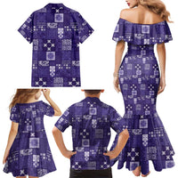 Vintage Hawaiian Quilting Patterns Family Matching Mermaid Dress and Hawaiian Shirt Purple Style Tribal Fabric Patchwork - Polynesian Pride