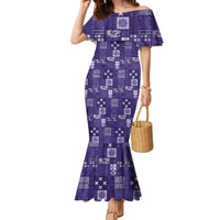 Vintage Hawaiian Quilting Patterns Family Matching Mermaid Dress and Hawaiian Shirt Purple Style Tribal Fabric Patchwork - Polynesian Pride