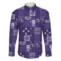 Vintage Hawaiian Quilting Patterns Family Matching Off Shoulder Maxi Dress and Hawaiian Shirt Purple Style Tribal Fabric Patchwork LT9 Dad's Shirt - Long Sleeve Purple - Polynesian Pride