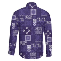 Vintage Hawaiian Quilting Patterns Family Matching Off Shoulder Short Dress and Hawaiian Shirt Purple Style Tribal Fabric Patchwork - Polynesian Pride